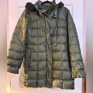 Lands' End Olive Green Quilted Down Parka Toggle Puffer Coat